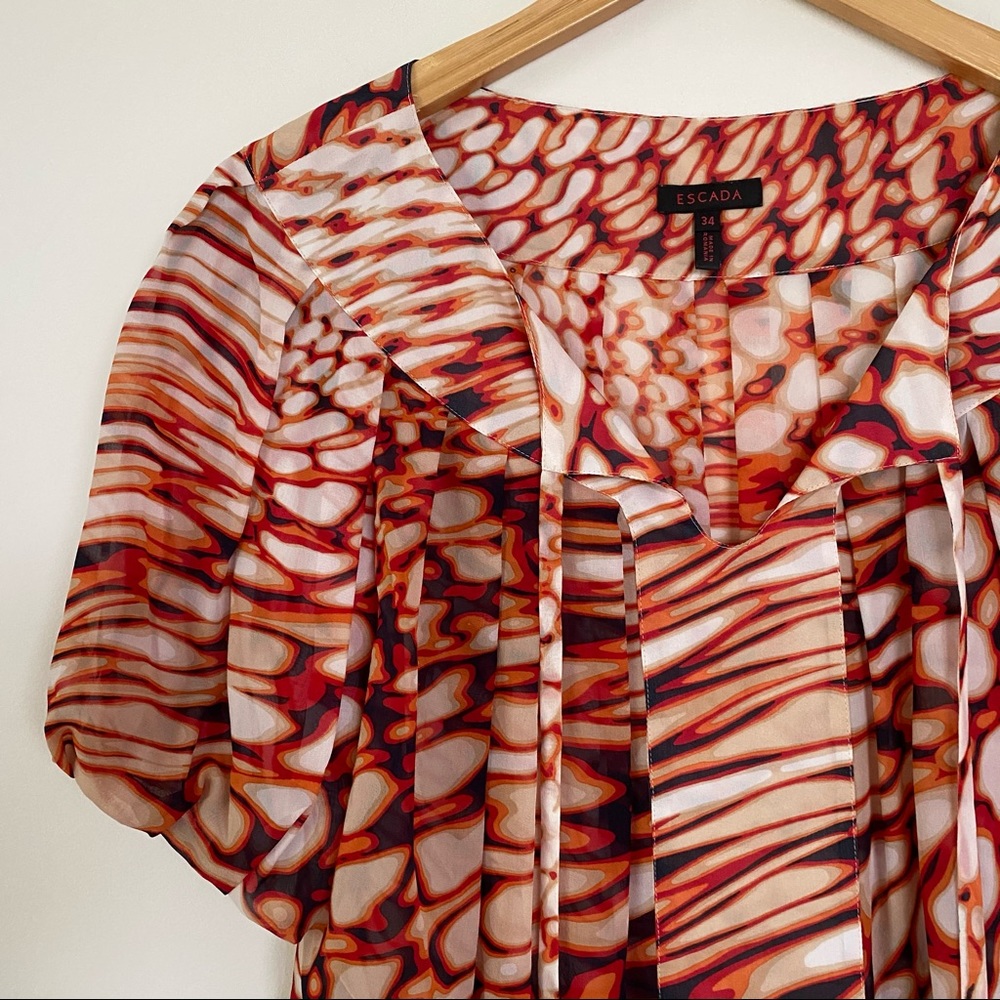 Escada 100% Silk Patterned Split Front Blouse S - image 2